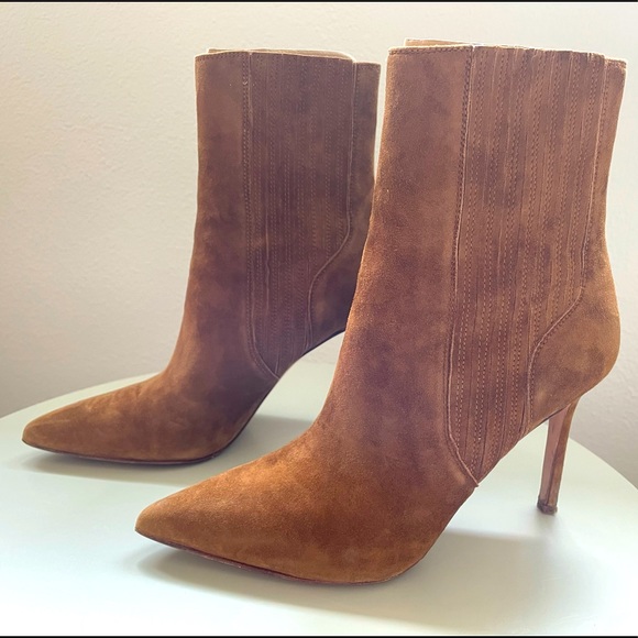 Veronica Beard Lisa Suede Stiletto Anke Booties, Brown, Size 7.5 - Picture 2 of 6